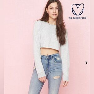 Garage Heather Grey Gray Long Sleeve Raw Hem Edge Sweatshirt Crop Top